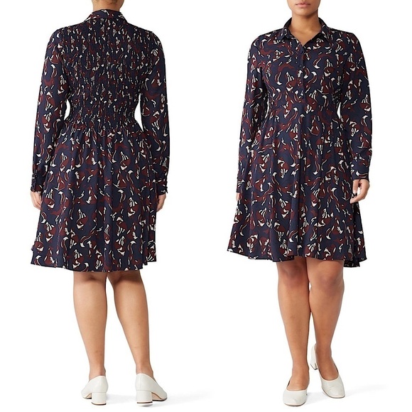KATE SPADE Fox Print Smocked Long Sleeve Pippa Middleton Shift Shirt Dress 4 - Picture 7 of 14